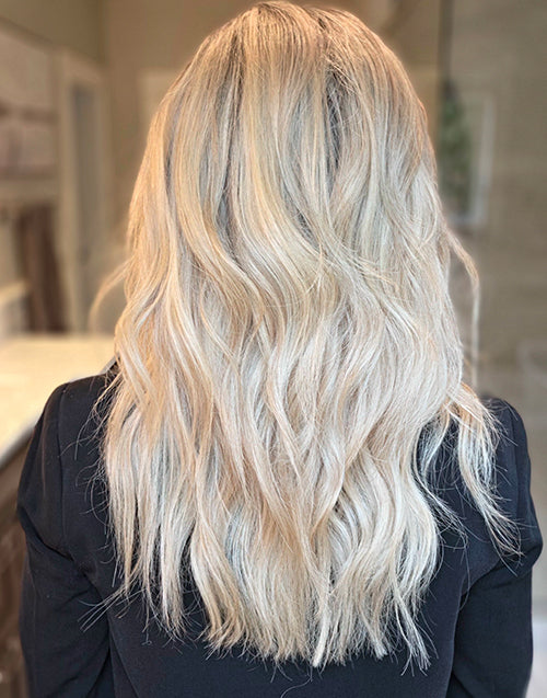 Salem- Ash Blonde Highlighted Wavy True-Hold Glueless Human Hair Wig With Dark Shadow Roots