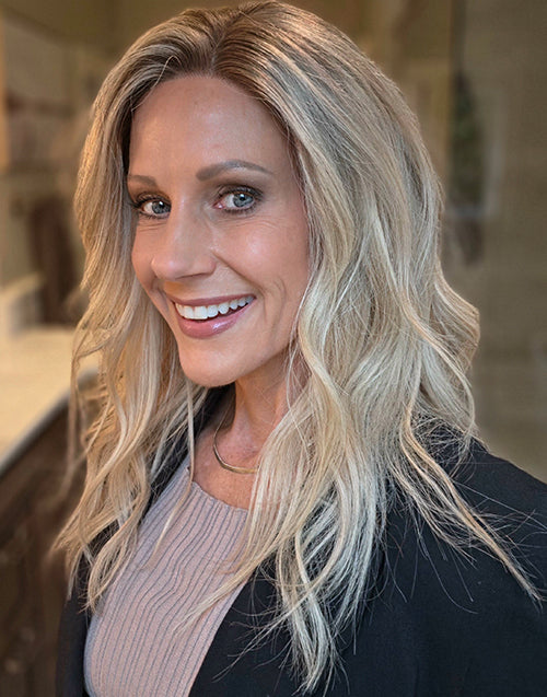 Salem- Ash Blonde Highlighted Wavy True-Hold Glueless Human Hair Wig With Dark Shadow Roots