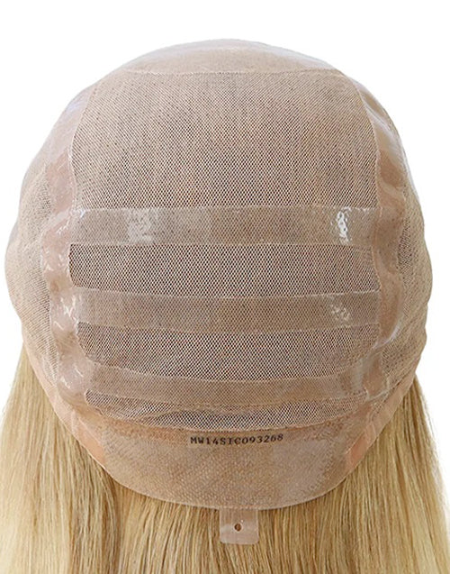 Medical Full Lace Wig Honey Blonde Highlight Human Hair Wigs With Full Hand-Tied Silicone Base Cap 18"