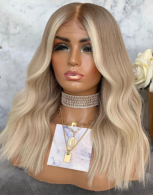 Adey-Highlight Ash Blonde Wavy 4x4 Lace Wig Glueless HD Lace Human Hair Wig