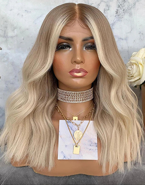 Adey-Highlight Ash Blonde Wavy 4x4 Lace Wig Glueless HD Lace Human Hair Wig