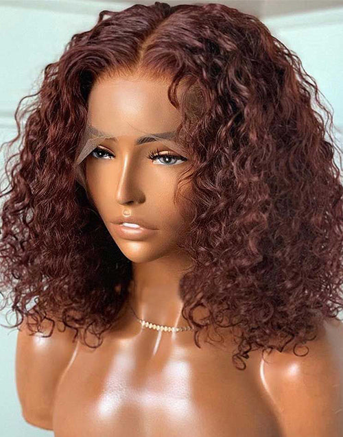 Elena- Reddish Brown Curly Short 13x4 Lace Front Bob Wig 4x4 Lace Bob Human Hair Wig