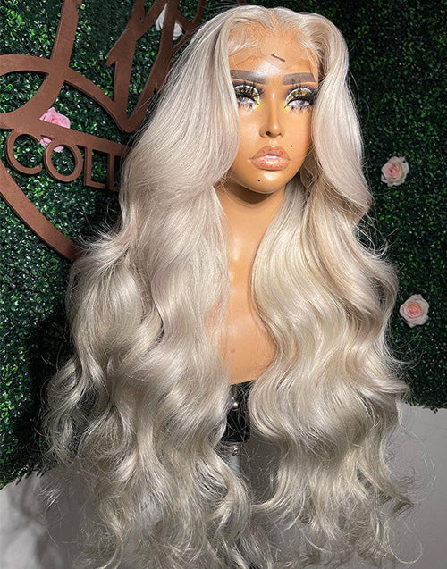 26" #60 Platinum Blonde Wavy 13x4 Lace Wig Human Hair Flash Deal