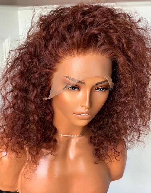 Elena- Reddish Brown Curly Short 13x4 Lace Front Bob Wig 4x4 Lace Bob Human Hair Wig