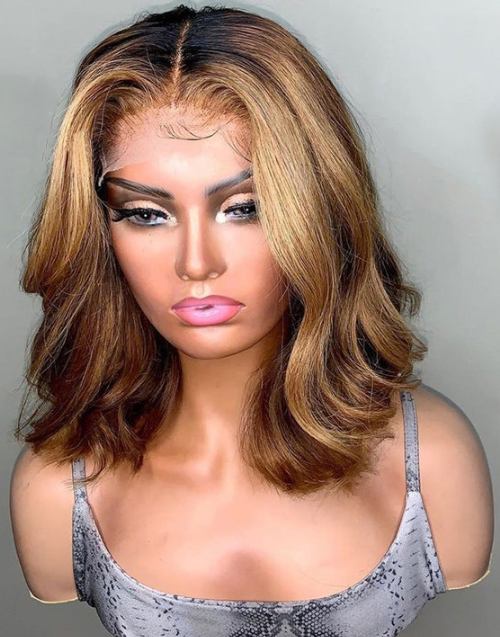 Madge- 4x4/5X5 Lace Ombre Human Hair Honey Blonde Wavy Bob Closure Wig