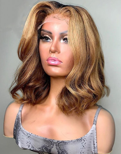 Madge- 4x4/5X5 Lace Ombre Human Hair Honey Blonde Wavy Bob Closure Wig