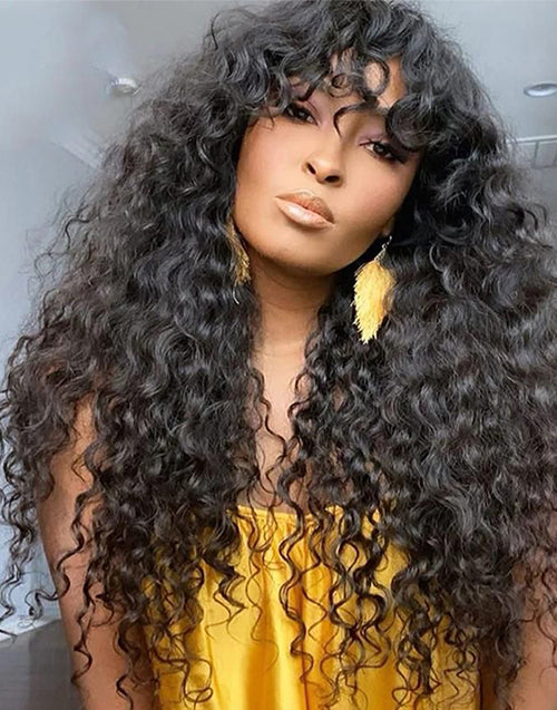 Verna- Glueless Deep Curly 13x4 Lace Front Wig With Bangs Crystal HD Lace Human Hair Wig