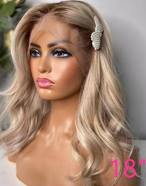 Nancy-Ombre Ash Blonde Wavy 13x4 Lace Front Wig Glueless Human Hair Wig