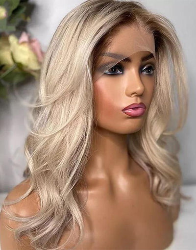 Nancy Ombre Ash Blonde Wavy 13x4 Lace Front Wig Glueless Human Hair Wig