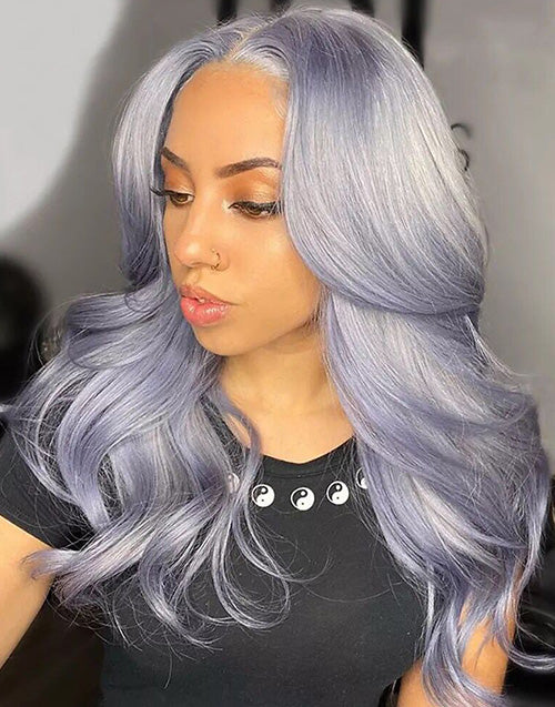 Grey-Ice Grey Color Wavy 13x4 Lace Front Wigs Glueless 4x4 Lace Human Hair Wig