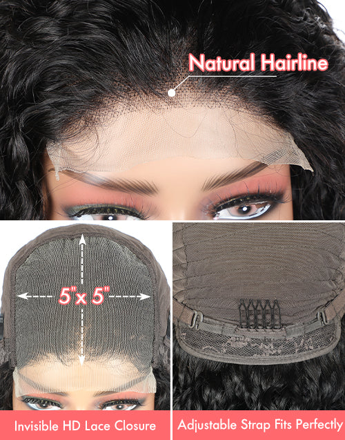 2 WIGS=$159|14" Brown Highlight Wavy Bob 5x5 Pre Cut Lace Wig With Bangs+10" Balayage Bob Straight 13x5x1 Lace Wig Flash Deal