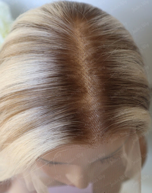 26" Ombre Highlight Ash Blonde Wavy 13x4 Lace Wig For Women Flash Deal