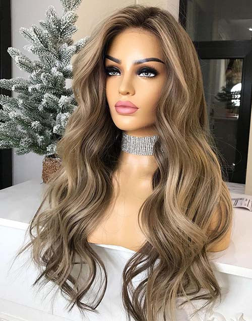 28" Ash Blonde Highlight Wavy 13x4 Lace Wig Dark Roots Glueless Wig Flash Deal