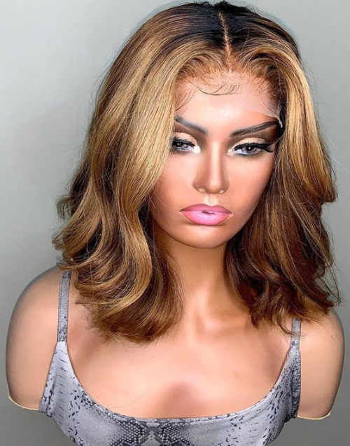 Madge- 4x4/5X5 Lace Ombre Human Hair Honey Blonde Wavy Bob Closure Wig