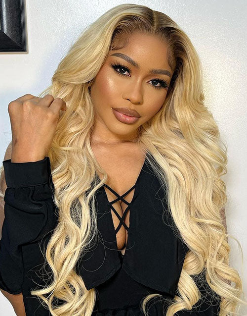 16" 18" 20" T4/613 Ombre Blonde Body Wave Lace Front Wigs With Brown Roots Flash Deal