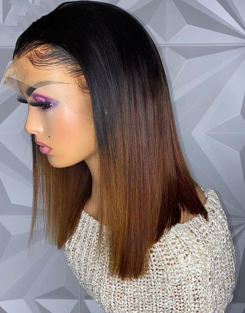 Maria- Smart-Fit Pull Go Glueless Ombre Dark Brown Straight 13x4 Lace Front Bob Human Hair Wig