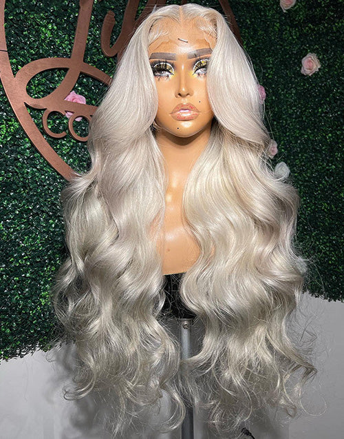 26" #60 Platinum Blonde Wavy 13x4 Lace Wig Human Hair Flash Deal