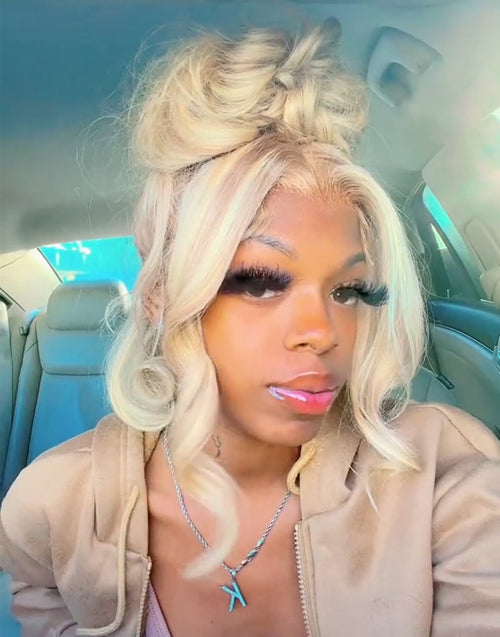 26" Ombre Highlight Ash Blonde Wavy 13x4 Lace Wig For Women Flash Deal