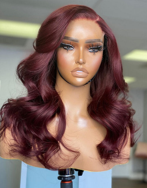 Sandy- Dark Red Wine Color 13x4 HD Lace Frontal Real Human Hair Wigs