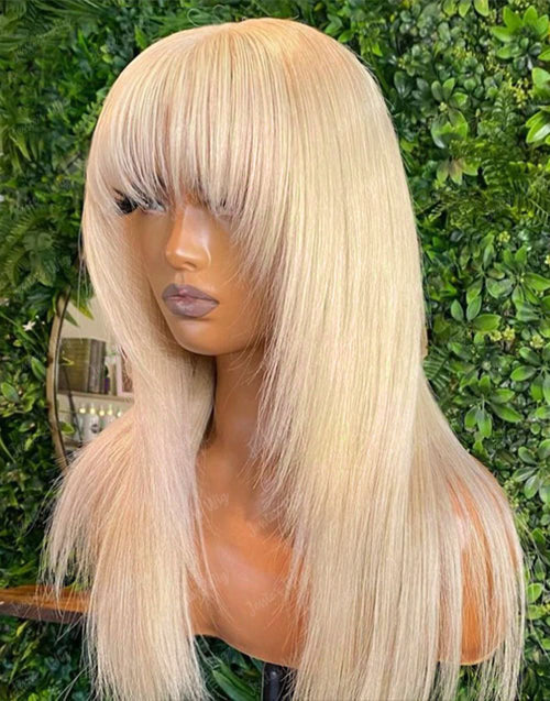22" 24" #613 Blonde Layer Cut Straight 13x4 Lace Wig With Bangs Flash Deal