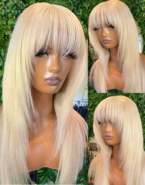 Eira- Wolf Cut 613 Blonde Layered Straight Human Hair Wig With Bangs Glueless Human Hair Wig With Fringe