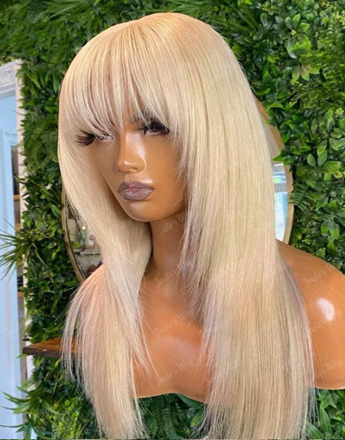 22" 24" #613 Blonde Layer Cut Straight 13x4 Lace Wig With Bangs Flash Deal