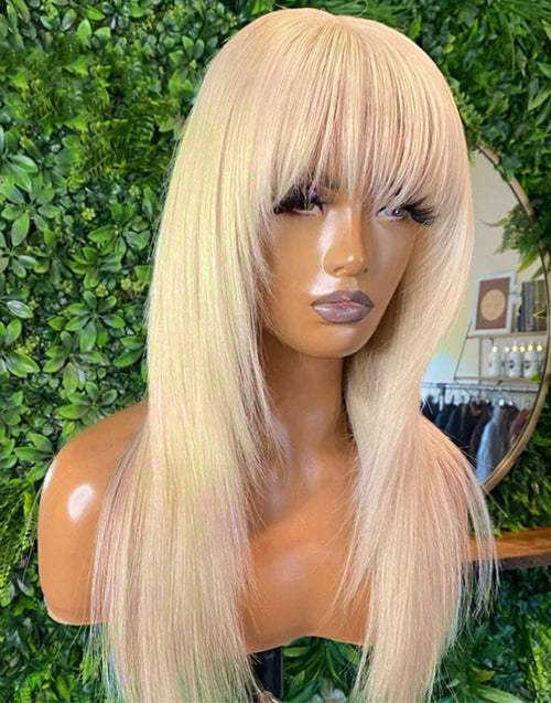 22" 24" #613 Blonde Layer Cut Straight 13x4 Lace Wig With Bangs Flash Deal