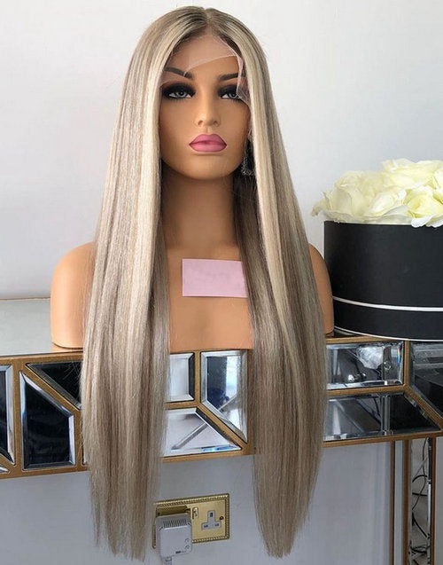 24" Ombre Ash Blonde Wig Straight 13x4 Lace Frontal Wig Flash Deal