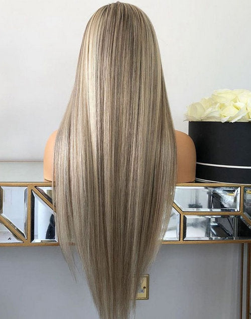 24" Ombre Ash Blonde Wig Straight 13x4 Lace Frontal Wig Flash Deal