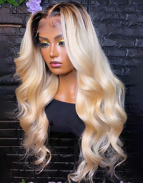 26" T1B/613 Wavy 4x4 Lace Wig Glueless Human Hair Wig Flash Deal