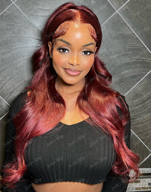 Sandy- Dark Red Wine Color 13x4 HD Lace Frontal Real Human Hair Wigs
