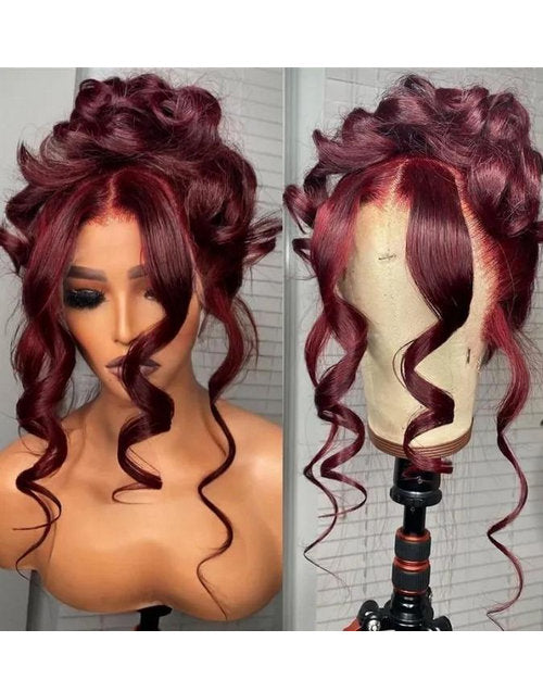 Plus 30% Off  30" Dark Red Wine Body Wave Wig Pre Cut Lace Flash Deal