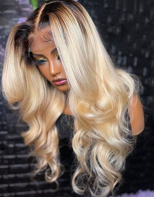 26" T1B/613 Wavy 4x4 Lace Wig Glueless Human Hair Wig Flash Deal