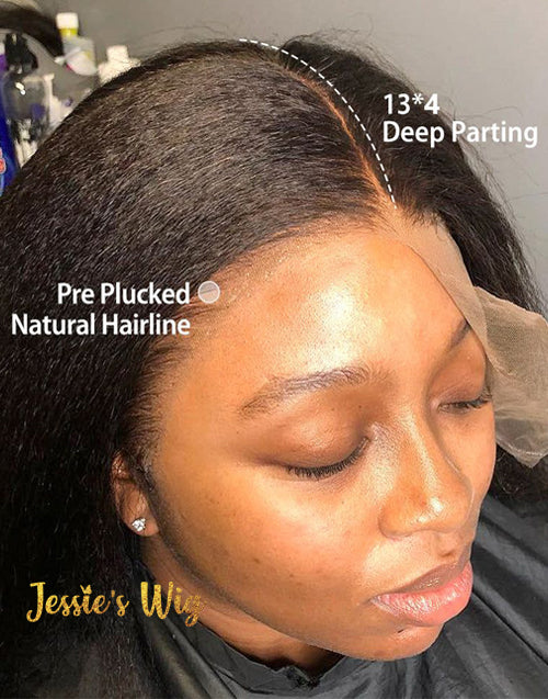 Regina- Glueless Kinky Straight 13x4 Lace Front Bob Wig Yaki Straight Human Hair Wig