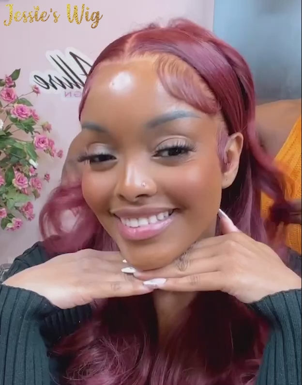 Sandy- Dark Red Wine Color 13x4 HD Lace Frontal Real Human Hair Wigs
