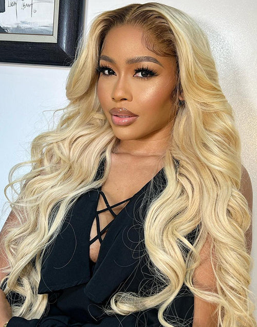 16" 18" 20" T4/613 Ombre Blonde Body Wave Lace Front Wigs With Brown Roots Flash Deal