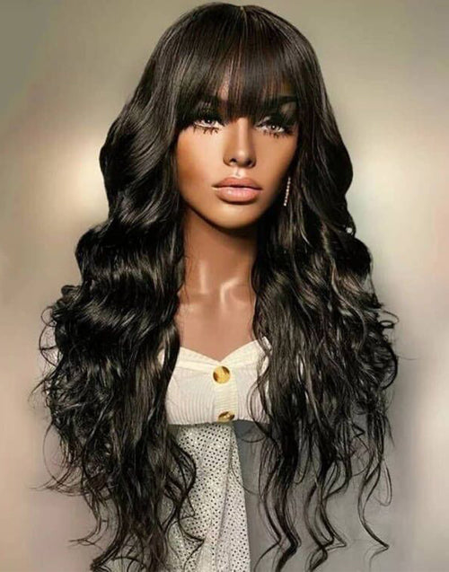 long body wave wig with bangs